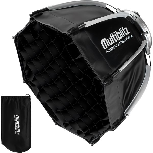 Softbox Multiblitz Octagon Ø 40 Cm Con Mini Adattatore Bowens, Griglia (Griglia A Nido D'ape) E Diffusore Inclusi-image