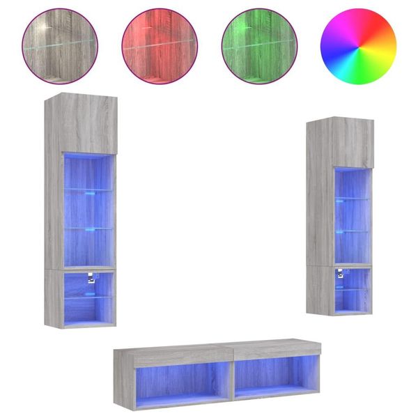 Syfax™ Mobili Tv A Muro Con Led 6Pz Grigio Sonoma Legno Multistrato-image