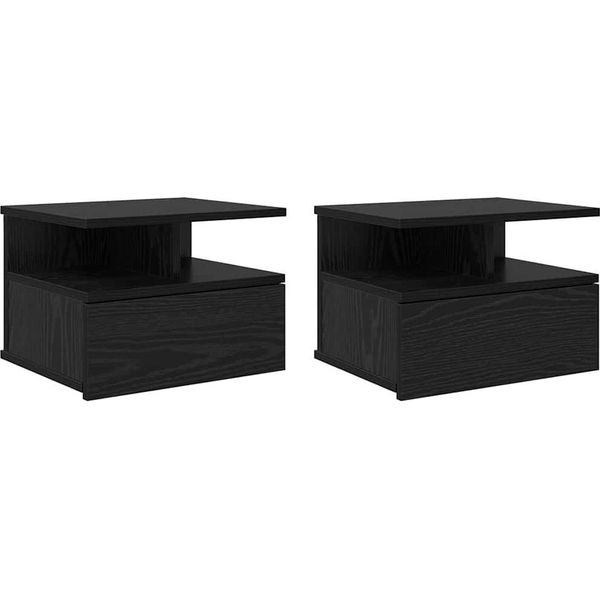 Syfax™ Comodino Flottante 2 Pcs Rovere Nero 40 X 31 X 28 Cm-image