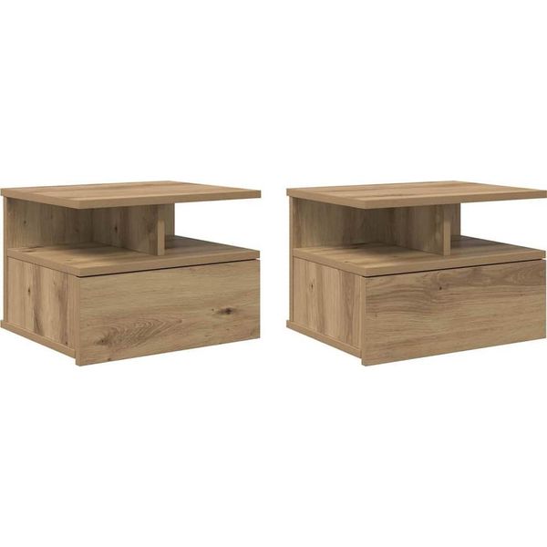 Syfax™ Comodino Flottante 2 Pcs Rovere Artigianale 40 X 31 X 28 Cm-image