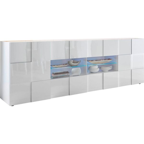 Sideboard Home Affaire "Dama Breite 241, Kommode 2 TüRen U. 4 SchubkäSten, Anrichte", Weiß (Weiß Hochglanz Lack), B:241Cm H:84Cm T:42Cm, Sideboards, Sideboard, Front In 3D-Optik, Viel Stauraum, Verschiedene Farben-image