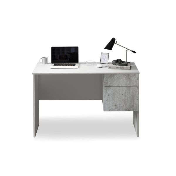 Schreibtisch Home Affaire "Coro, Kleiner Computertisch, BüRotisch", Weiß (Weiß Matt, Beton, Weiß), B:110Cm H:75Cm T:50Cm, Tische, Schreibtisch, Mit 1 TüR & 1 Schublade, Breite 110 Cm, Made In Italy-image