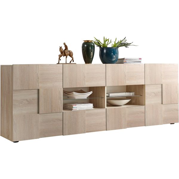 Sideboard Home Affaire "Dama Breite 241, Kommode 2 TüRen U. 4 SchubkäSten, Anrichte", Braun (Eiche Sonoma), B:241Cm H:84Cm T:42Cm, Sideboards, Sideboard, Front In 3D-Optik, Viel Stauraum, Verschiedene Farben-image