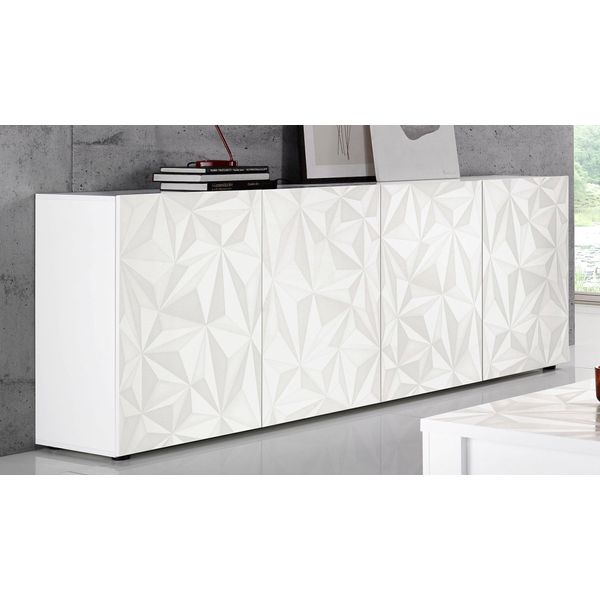 Sideboard Home Affaire "Prisma Breite 241, Kommode 4 TüRen, Anrichte", Weiß (Weiß Hochglanz Lack, Weiß Mit Siebdruck Hochglanz Lack), Sideboards, Sideboard, Front Mit Elegantem Siebdruck, Grifflos, Viel Stauraum-image