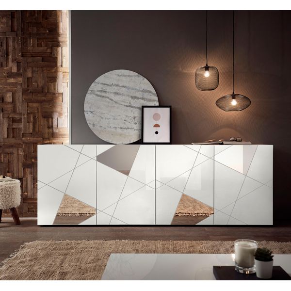 Sideboard Home Affaire "Vittoria, Breite 241 Cm, 4 TüRen", Weiß (Weiß Hochglanz Lack), B:241Cm H:84Cm T:42Cm, Sideboards, Sideboard, Fronten Mit Siebdruck Und Spiegelfront-image