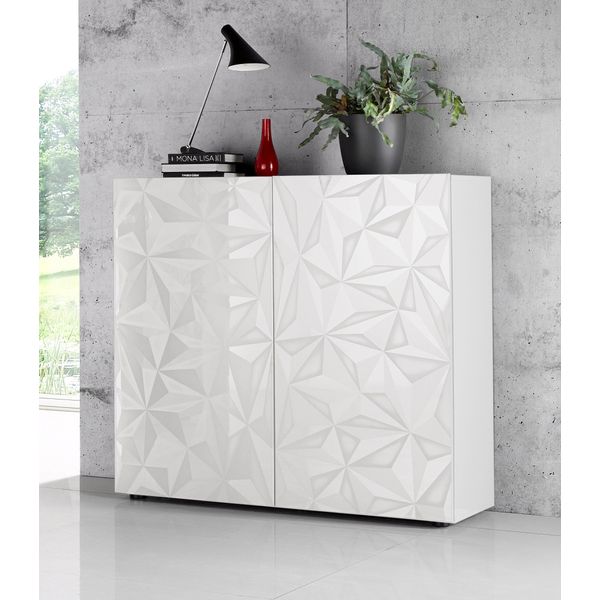 Highboard Home Affaire "Prisma HöHe 111 Cm, Breite 121 Cm, Kommode 2 TüRen, Hochkommode", Weiß (Weiß Hochglanz Lack, Weiß Mit Siebdruck Hochglanz Lack), Sideboards, Highboard, Front Mit Elegantem Siebdruck, Grifflos, Viel Stauraum-image