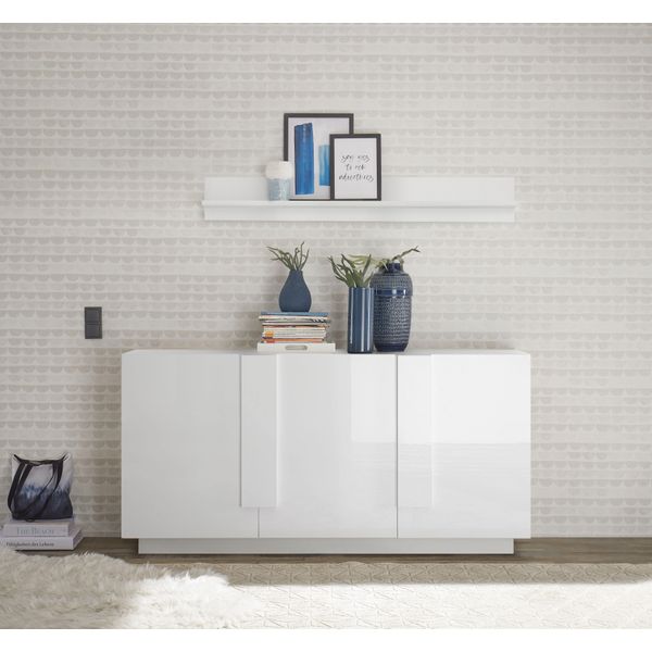 Sideboard Home Affaire "Jupiter, Breite 181 Cm, Kommode 3 TüRen - Soft Closing, Anrichte", Weiß (Weiß Hochglanz Lack), B:181Cm H:90Cm T:44Cm, Sideboards, Sideboard, Moderne Griffblende, Fsc, Cleveres Stauraumkonzept-image