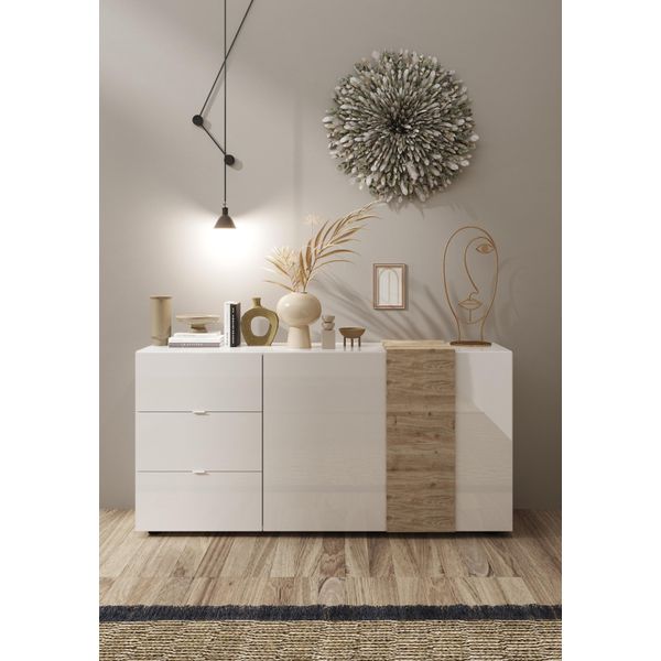 Sideboard Home Affaire "Venus, Kommode", Weiß (Weiß Hochglanz Lack, Eiche Cadiz Nb), B:181Cm H:86Cm T:44Cm, Sideboards, Sideboard, Breite 181 Cm-image