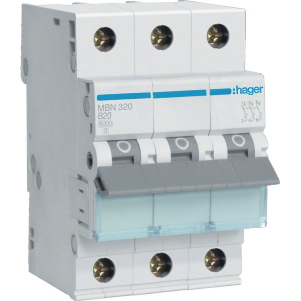 Interruttore Hager Ls A 3 Poli, 6Ka, Caratteristica B, 20A Hager MBN320-image