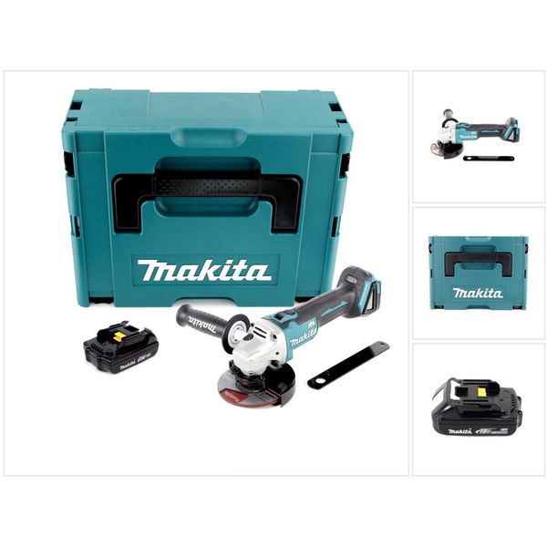 Makita Dga 506 Y1J Smerigliatrice Angolare A Batteria 18V 125Mm Brushless + 1X Batteria 1,5Ah + Valigetta Makpac - Senza Caricabatterie-image