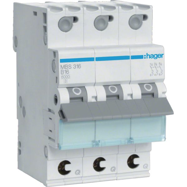 Interruttore Hager Ls A 3 Poli, 6Ka, Caratteristica B, 16A Hager MBS316-image