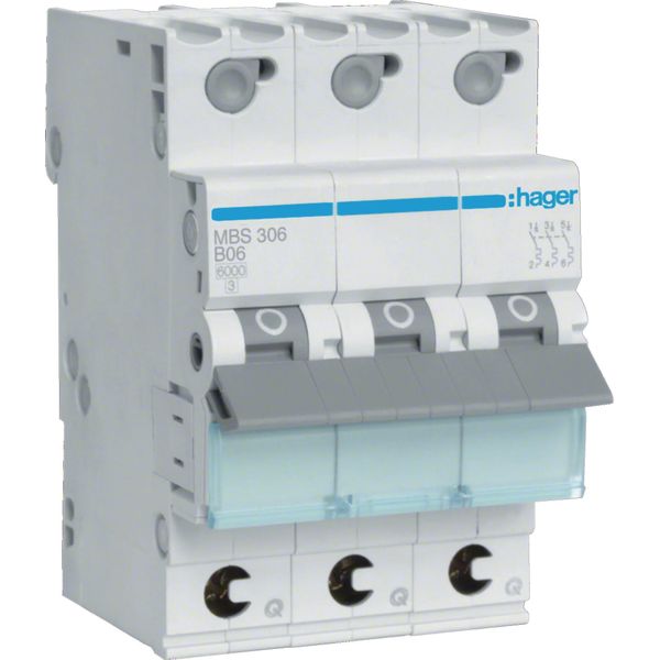 Interruttore Hager Ls 3 Poli 6Ka B Caratteristica 6A Quickconnect 3 Moduli-image