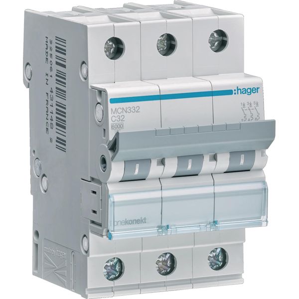 Interruttore Hager Ls A 3 Poli, 6Ka, Caratteristica C, 32A Hager MCN332-image