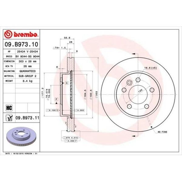 2X Disco Freno Brembo 09.B973.11 57Mm 303Mm-image