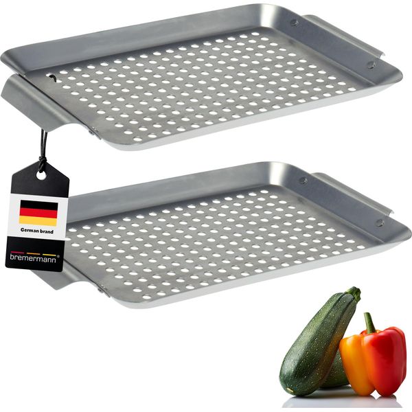 Set Di 2 Piastre Per Grigliare In Acciaio Inox Bremermann (32 X 1,5 X 18,5 Cm), Cestello Per Grigliare-image