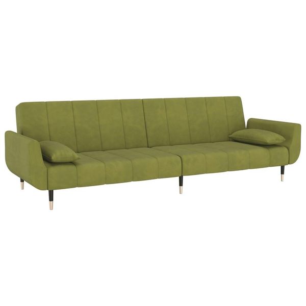 Vidaxl Divano Letto A 2 Posti Con 2 Cuscini In Velluto Verde Chiaro-image