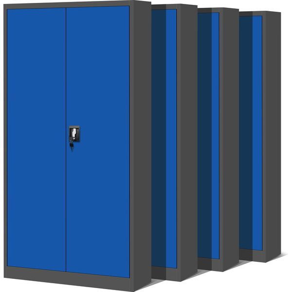 Set Di 4 Schedari C001H Armadio Per Ufficio Armadio In Metallo Armadio In Acciaio Armadio Per Utensili Armadio In Lamiera D'acciaio Verniciato A Polvere Armadio Con Ante A Battente Chiudibile A Chiave 195 Cm X 90 Cm X 40 Cm Colore: Antracite/Blu-image