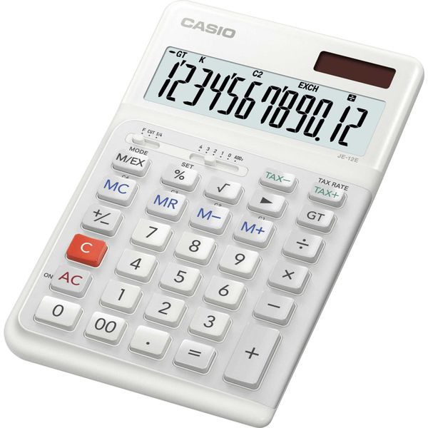 Calcolatrice Da Tavolo Casio® JE-12E-WE JE-12E-WE - Alimentata A Energia Solare/Batteria, 12 Cifre, Display Lc, Bianca, Ergonomica-image