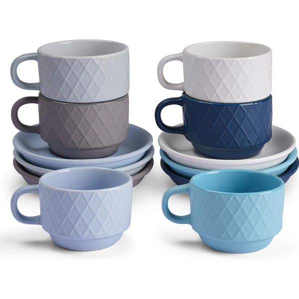 Miamio – Set Di 6 Tazzine Da Caffè Da 75 Ml Con Supporto In Ceramica Di Gres - Collezione Palmanova (Ocean)-image