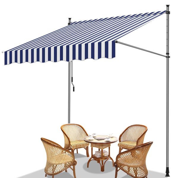 Jiubiaz Tenda Da Sole A Morsetto Tenda Da Sole Per Balcone Tenda Da Sole Per Giardino Resistente Ai Raggi Uv Tenda Da Sole A Bracci Pieghevoli Bianco Blu 4M-image