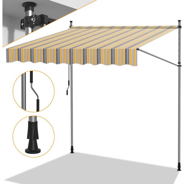 Tenda Da Sole Jopassy Tenda Da Sole A Morsetto Tenda Da Sole Per Balcone Tende Da Sole Resistenti Ai Raggi Uv Tenda Da Sole Con Braccio Articolato Giallo Blu 3M-image