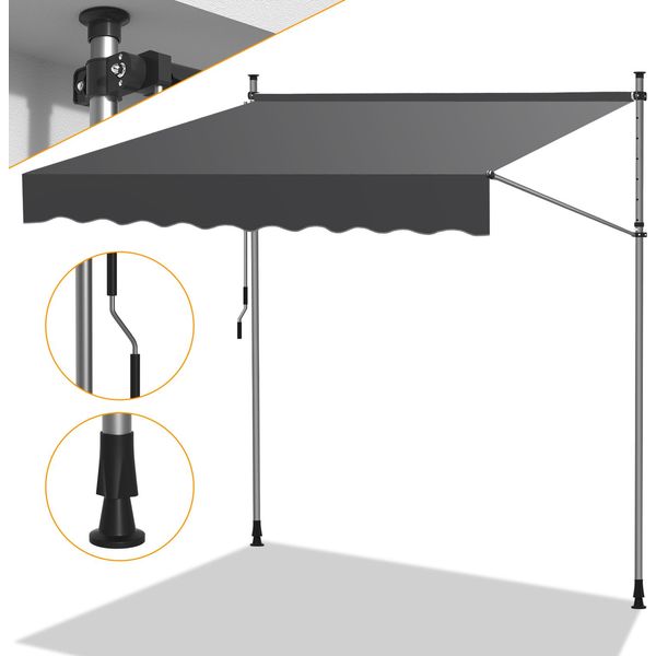 Tenda Da Sole Jopassy Tenda Da Sole Con Morsetti Tenda Da Sole Per Balcone Tende Da Sole Da Giardino Resistenti Ai Raggi Uv Tenda Da Sole Con Braccio Articolato Grigio 3M-image