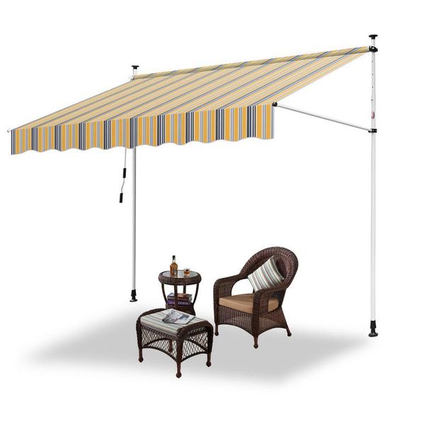 Jiubiaz Tenda Da Sole Per Balcone Tenda Resistente Ai Raggi Uv E All'acqua, Retrattile 3M, Gialla E Blu-image
