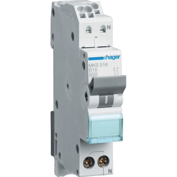 Interruttore Hager Ls 1 Polo + N 6Ka B Caratteristica 16A Hager MKS516-image
