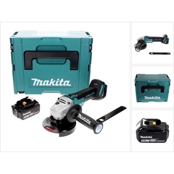 Makita Dga 506 T1J Smerigliatrice Angolare A Batteria 18V 125Mm Brushless + 1X Batteria 5,0Ah + Valigetta Makpac - Senza Caricabatterie-image