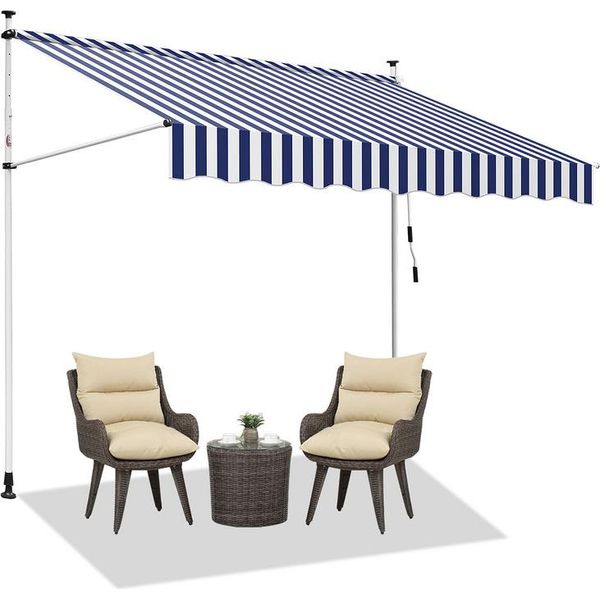 Tenda Da Sole Swanew Resistente Ai Raggi Uv E All'acqua, Retrattile 3M, Blu E Bianca-image