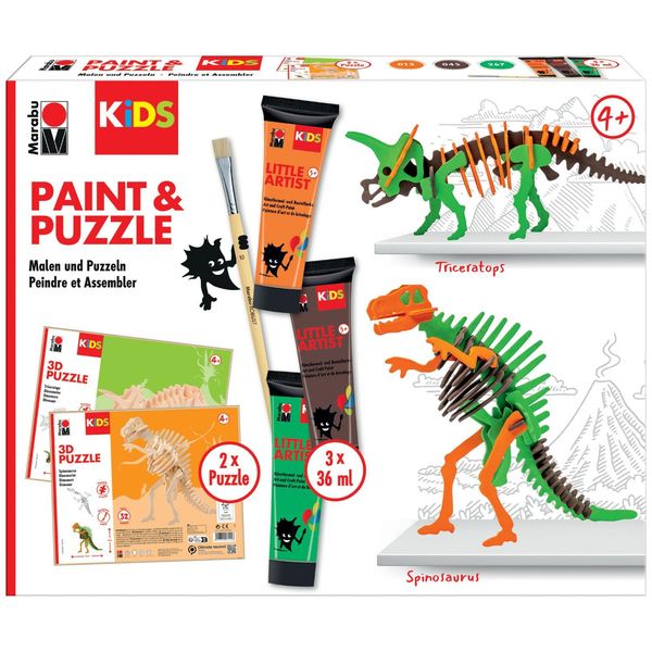 Marabu 305000000110 Marabu Kids Paint & Puzzle Set Little Artist, Dinos-image