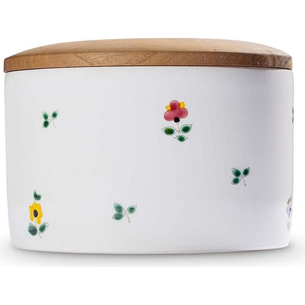 Gmundner Keramik Fiori Sparsi, Barattolo Con Coperchio In Legno H. 9 Cm-image