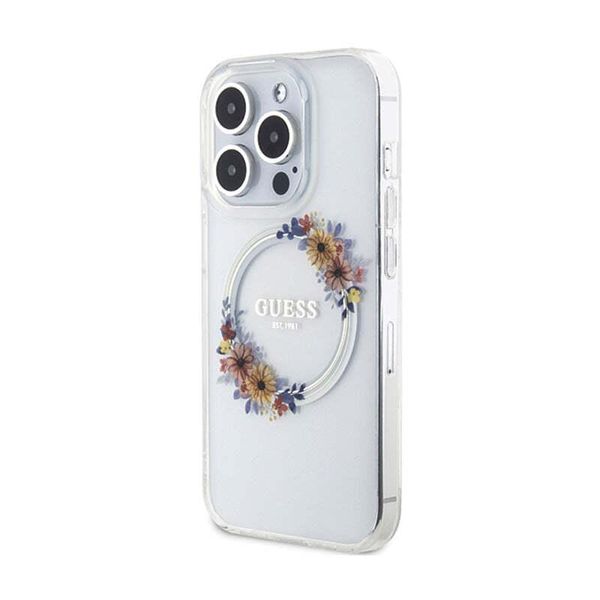 Guess Guhmp15Xhfwfct Custodia Rigida Trasparente Iml Fiori Wreatch Magsafe Per Iphone 15 Pro Max 6.7-image