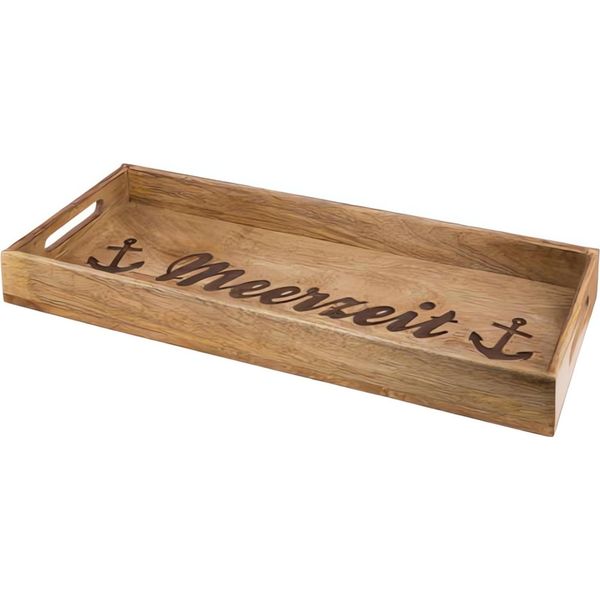 Gilde Tablett, Rechteckig, "Meerzeit"", Schriftzug, Mangoholz, Naturfarben, , L. 20 Cm, B. 50 Cm, H. 5 Cm 41275"-image