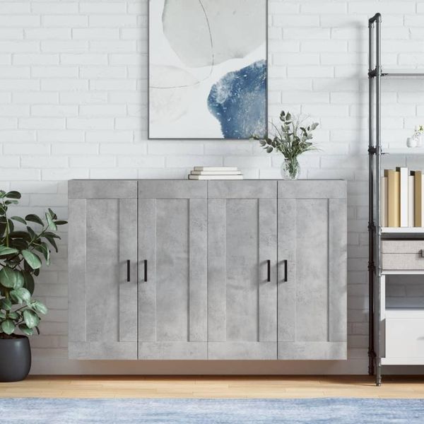 The Living Store Armadi A Muro 2 Pz. Materiale A Base Di Legno Grigio Cemento-image