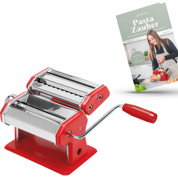 Macchina Per La Pasta Manuale Bremermann In Acciaio Inox/Metallo Rosso - Incluso Ricettario - Per Spaghetti, Pasta E Lasagne (7 Livelli), Macchina Per La Pasta, Macchina Per La Pasta-image