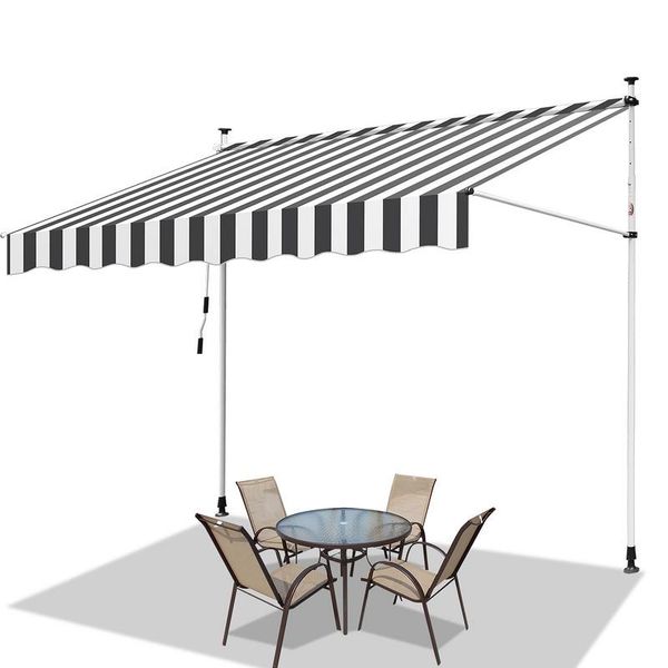 Tenda Da Sole Jopassy Tenda Da Sole Con Morsetti Tenda Da Sole Per Balcone Regolabile In Altezza Tenda Da Sole Senza Forature Per Terrazza Balcone 300 Cm Bianco Grigio-image