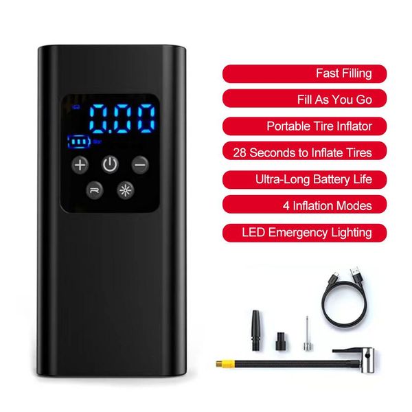 Gonfiatore Per Pneumatici, Compressore D'aria Portatile, 4000 Mah E 150 Psi, Pompa D'aria Per Pneumatici Auto, Pompa Per Pneumatici Con Luce Led Per Auto, Moto, Pallone-image