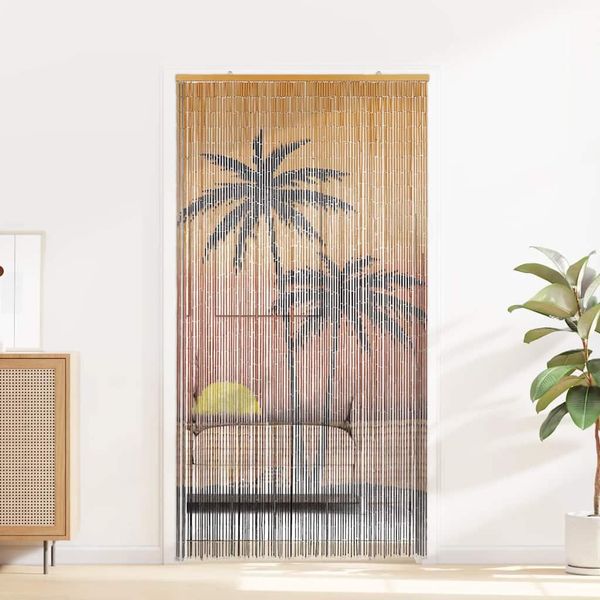 Vidaxl Tenda Per Porta Insetti Con Stampa Di Palme 100X200 Cm In Bambù-image