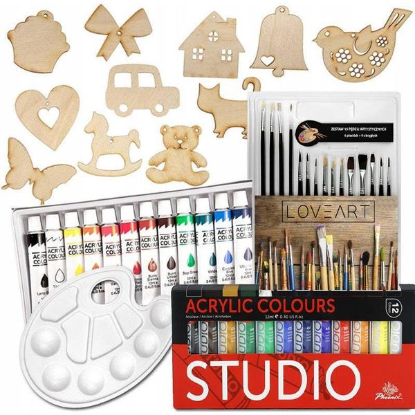 Set Di Pittura Creativa Per Bambini - Colori Phoenix, Set Di Pennelli, Tavolozza, Legni-image