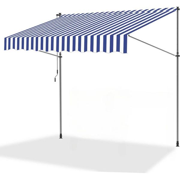Aopunly Tenda Da Sole A Morsetto 300X120Cm Tenda Da Sole Per Balcone Regolabile In Altezza Con Manovella Protezione Solare Senza Foratura Per Terrazza E Balcone Blu Bianco-image