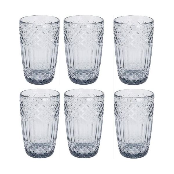 Set Di 6 Bicchieri Excellent Houseware, Vetro, 8X13 Cm, 380 Ml, Trasparente/Nero-image