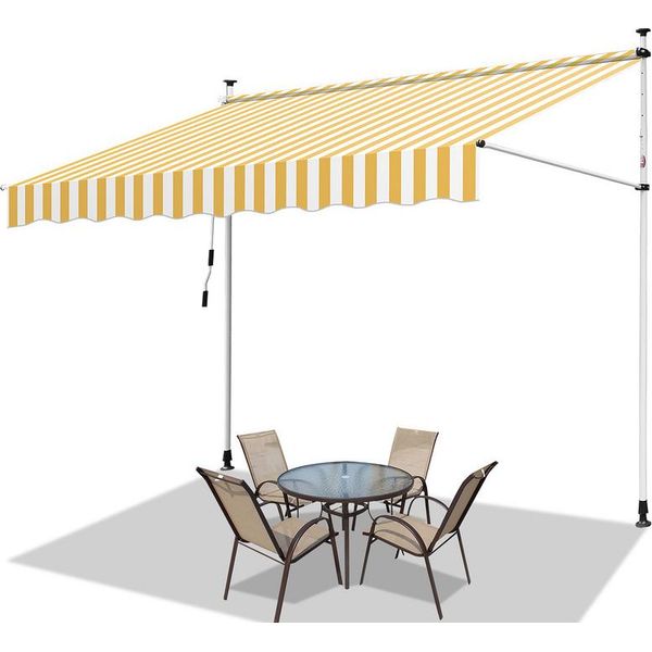Tenda Da Sole Hengda 300X120 Cm Tenda Da Sole Per Balcone Regolabile In Altezza Con Manovella Protezione Solare Senza Forature Per Terrazze E Balconi Giallo Bianco-image