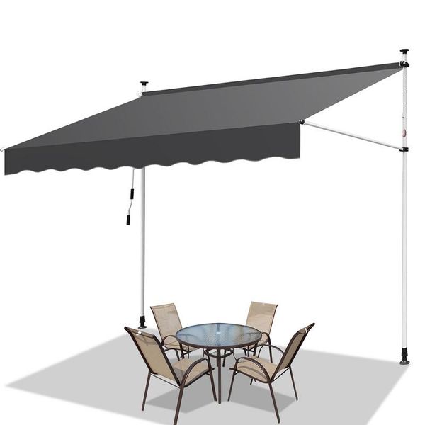 Tenda Da Sole Hengda 300X120 Cm Tenda Da Sole Per Balcone Regolabile In Altezza Con Manovella Protezione Solare Senza Forature Per Terrazze E Balconi Grigio-image