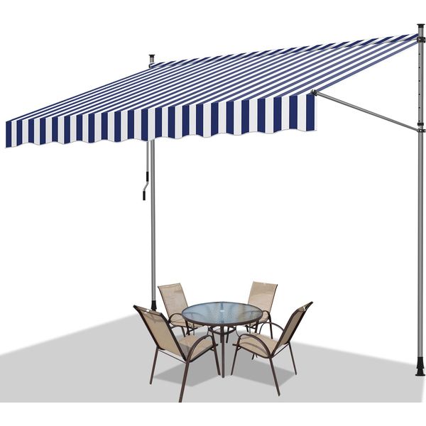 Tenda Da Sole Tolletour Tenda Da Sole Per Balcone Resistente Ai Raggi Uv Impermeabile Blu Bianco 300 Cm-image