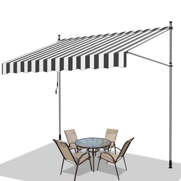 Tenda Da Sole Tolletour 300X120 Cm Tenda Da Sole Per Balcone Regolabile In Altezza Con Manovella Protezione Solare Senza Forature Per Terrazze E Balconi Grigio Bianco-image