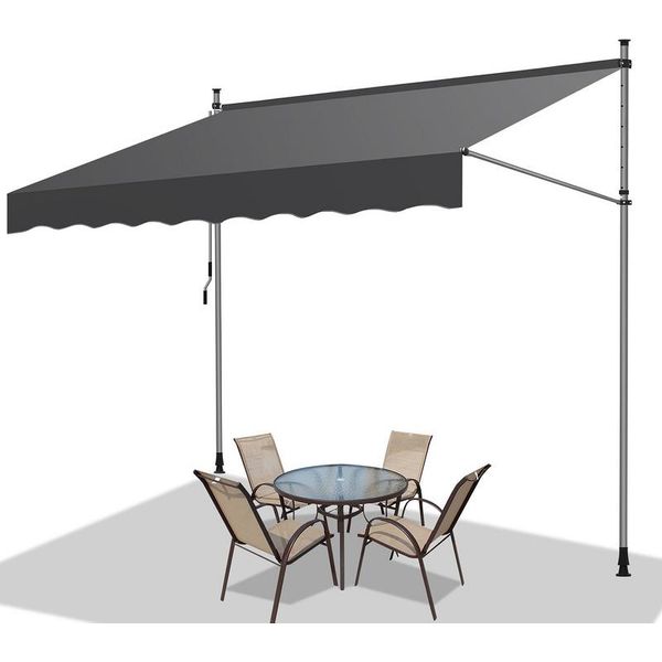Tenda Da Sole Tolletour 300X120 Cm Tenda Da Sole Per Balcone Regolabile In Altezza Con Manovella Protezione Solare Senza Forature Per Terrazze E Balconi Grigio-image
