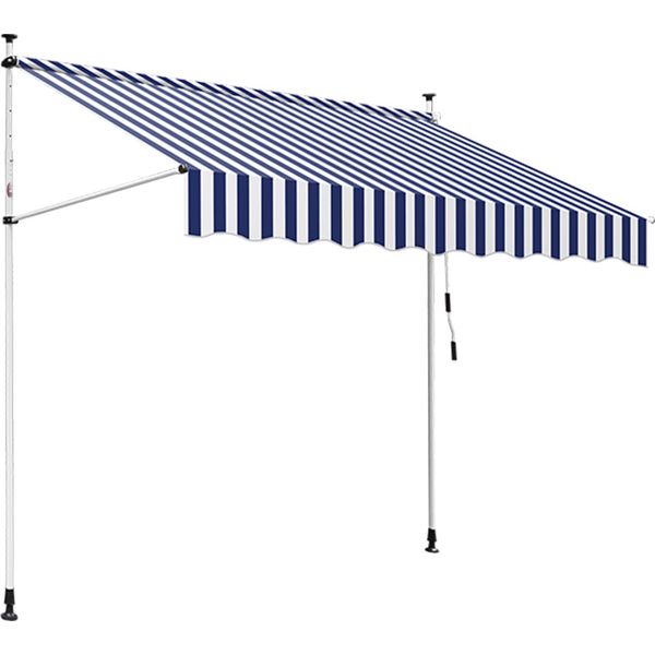 Jayseuw Tenda Da Sole Con Morsetti Tenda Da Sole Per Balcone Resistente Ai Raggi Uv Impermeabile Blu Bianco 300 Cm-image