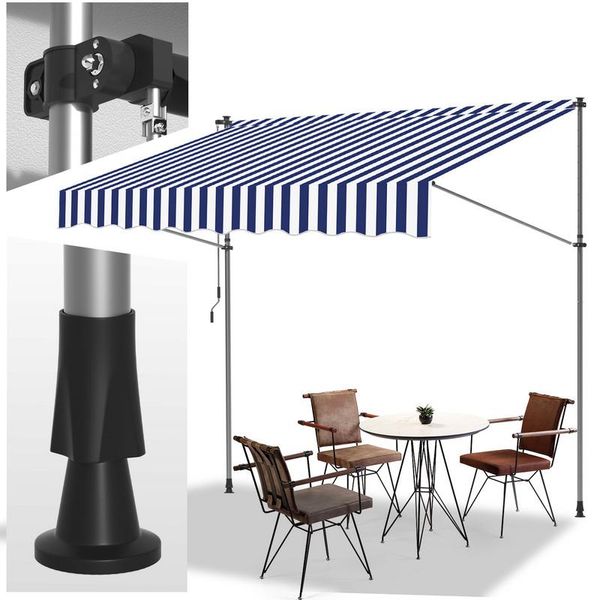 Tenda Da Sole A Morsetto Clanmacy 400X120 Cm Tenda Da Sole Per Balcone Regolabile In Altezza Con Manovella Protezione Solare Senza Forature Per Terrazze E Balconi Blu Bianco-image