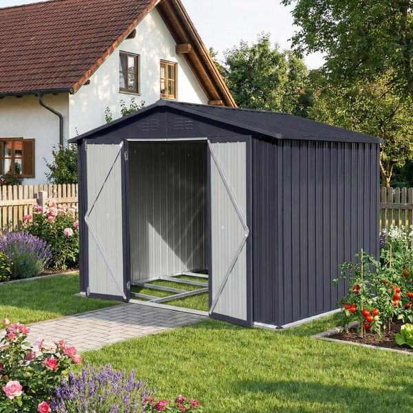 Capannone Albatros Profi Xl - Metallo Zincato In Antracite (Ral 7016) | 259X189X192Cm, 9,4M³ | Incl. Serratura E Ganci Per Attrezzi | Resistente Alle Intemperie-image
